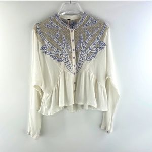 Free People Lace and Embroidered Top Sz S